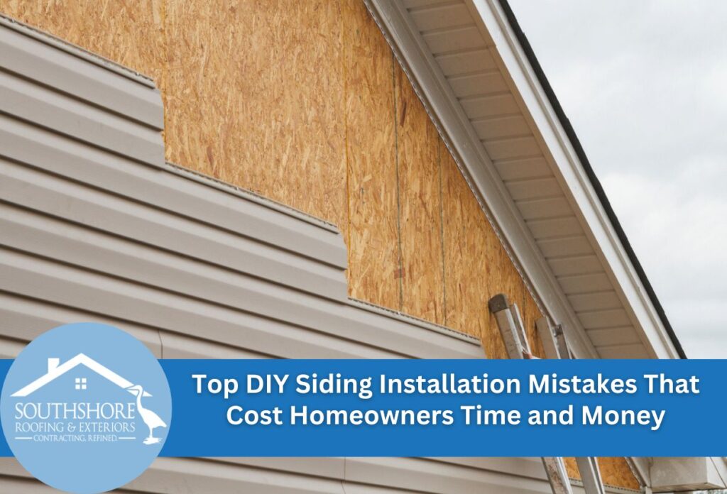 House exterior showing DIY siding installation mistakes with plywood patches