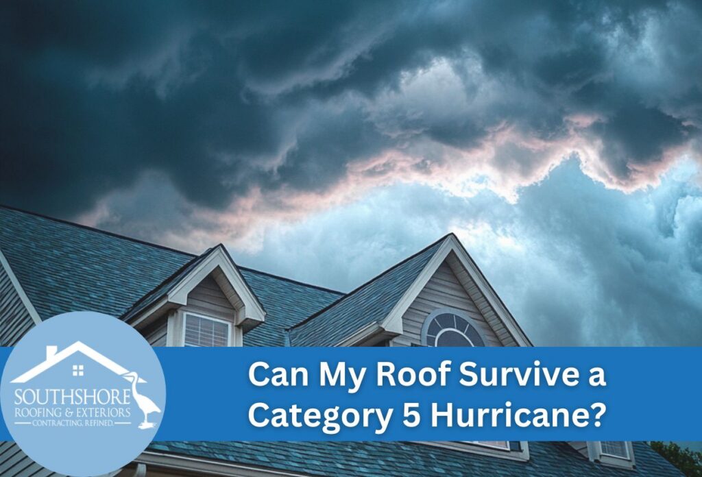 House roof under dark, dramatic storm clouds