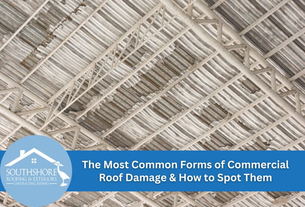 Damaged commercial metal roofing illustrating common issues
