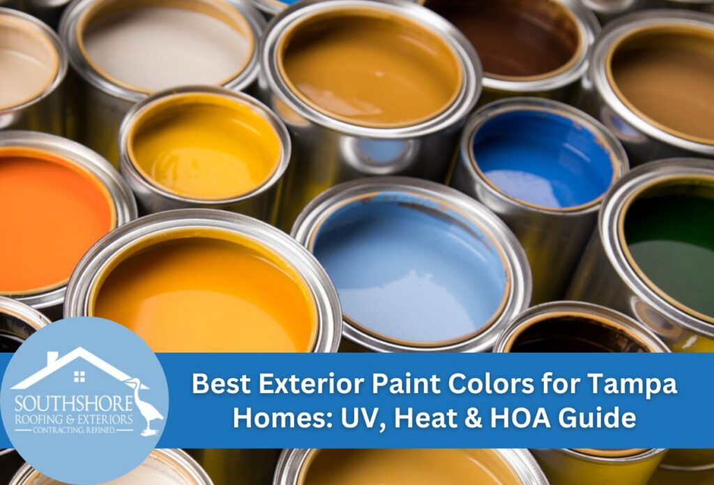 Collection of colorful paint cans for exterior home use