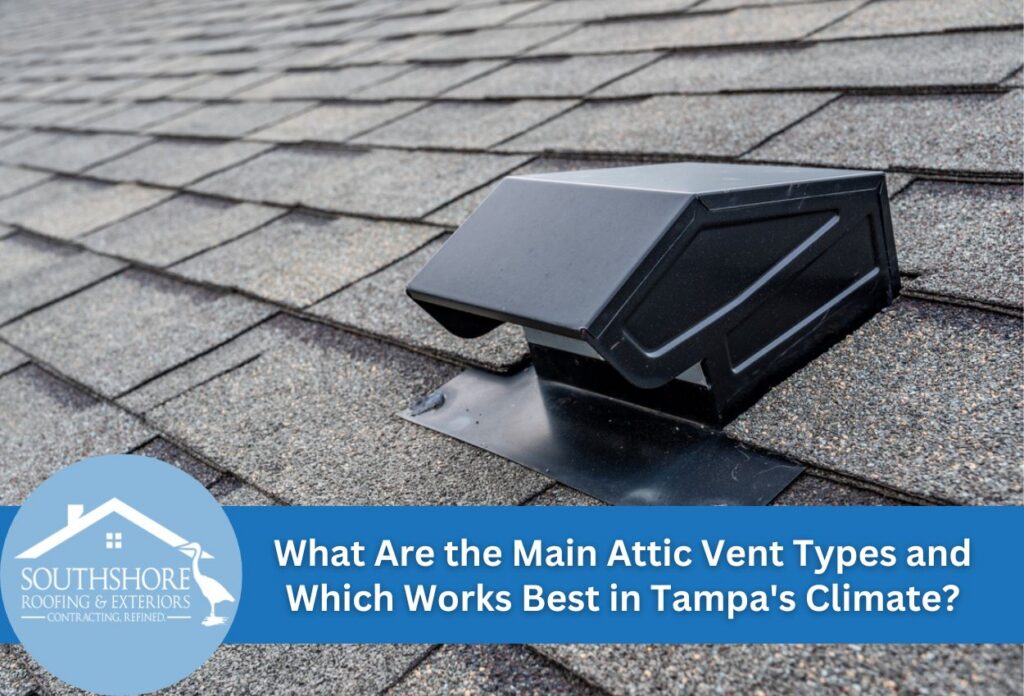 Close-up view of an attic vent on a shingled roof in daylight.