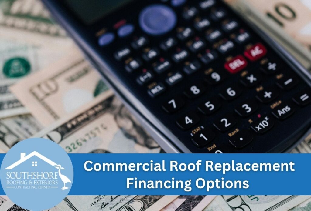 Calculator on dollar bills illustrating roofing financing options