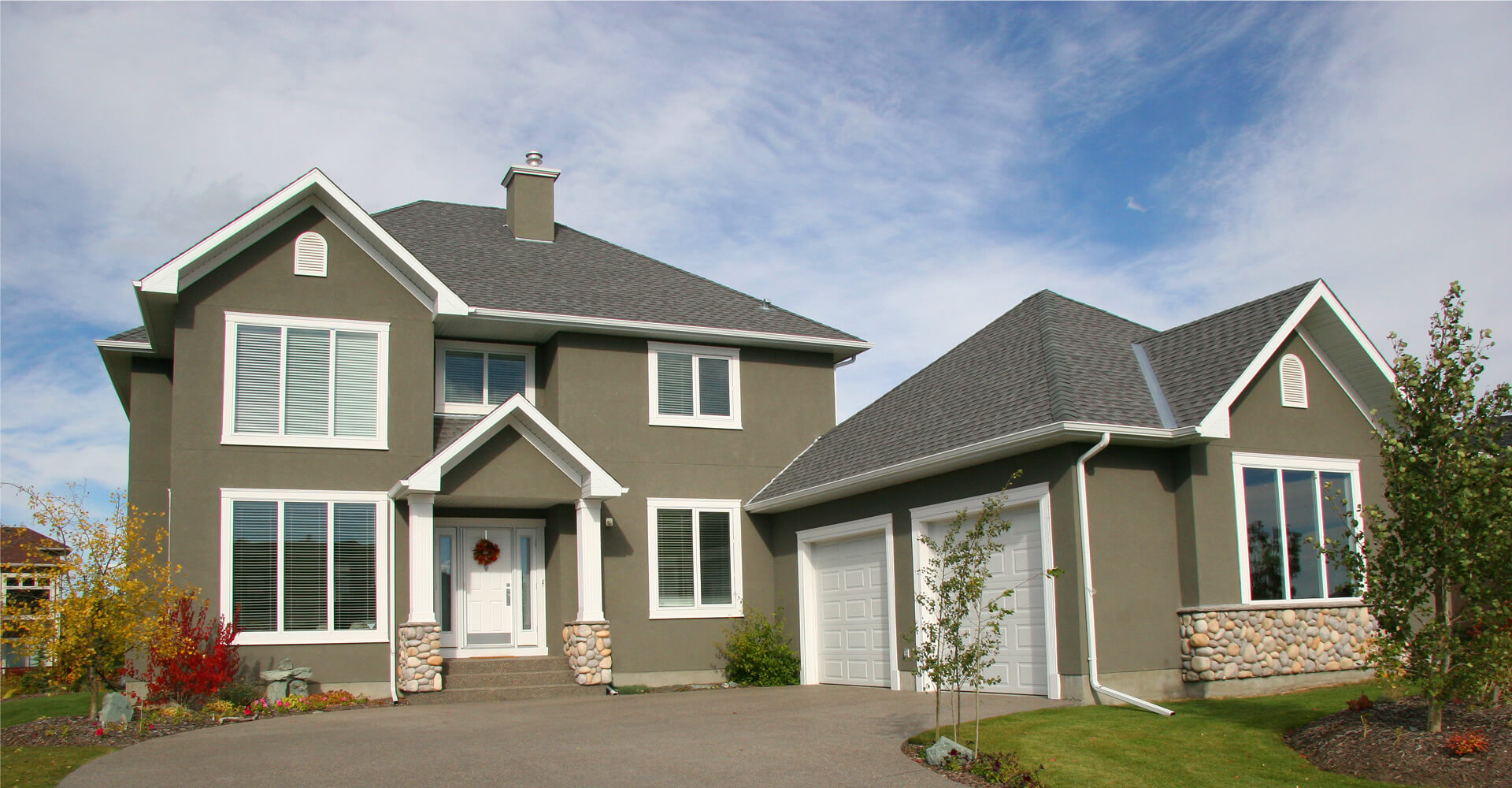 Home exterior with stucco finish